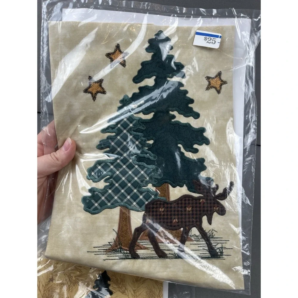 Applique Embroidered Quilt Block Fabric Reindeer Moose XMas - Shari Shari's x2